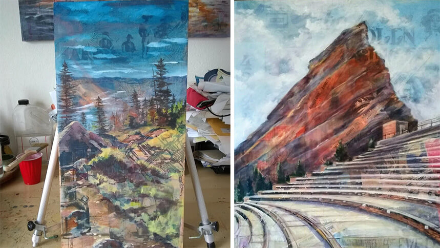 Two photos of artwork - one has a distracting background, while the other is cropped neatly and shows just the artwork