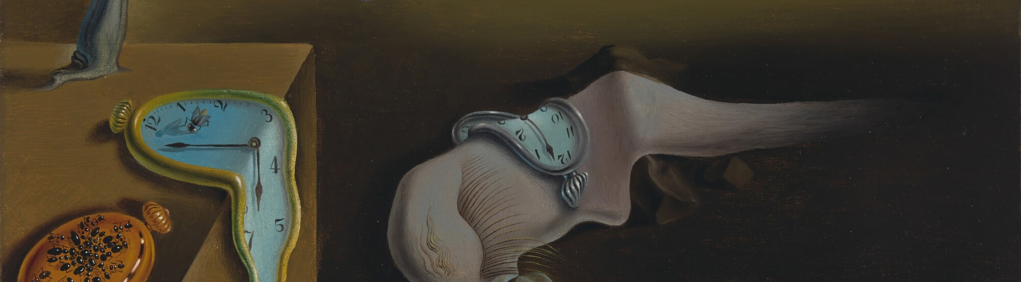 Detail of the painting by Salvador Dali, The Persistence of Memory - Landscape showing melting clocks (pocket watches) in a desolate landscape